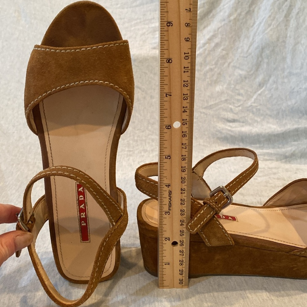Prada brown suede platform sandals w adjustable ankle strap VGUC EU 37 - Picture 14 of 16